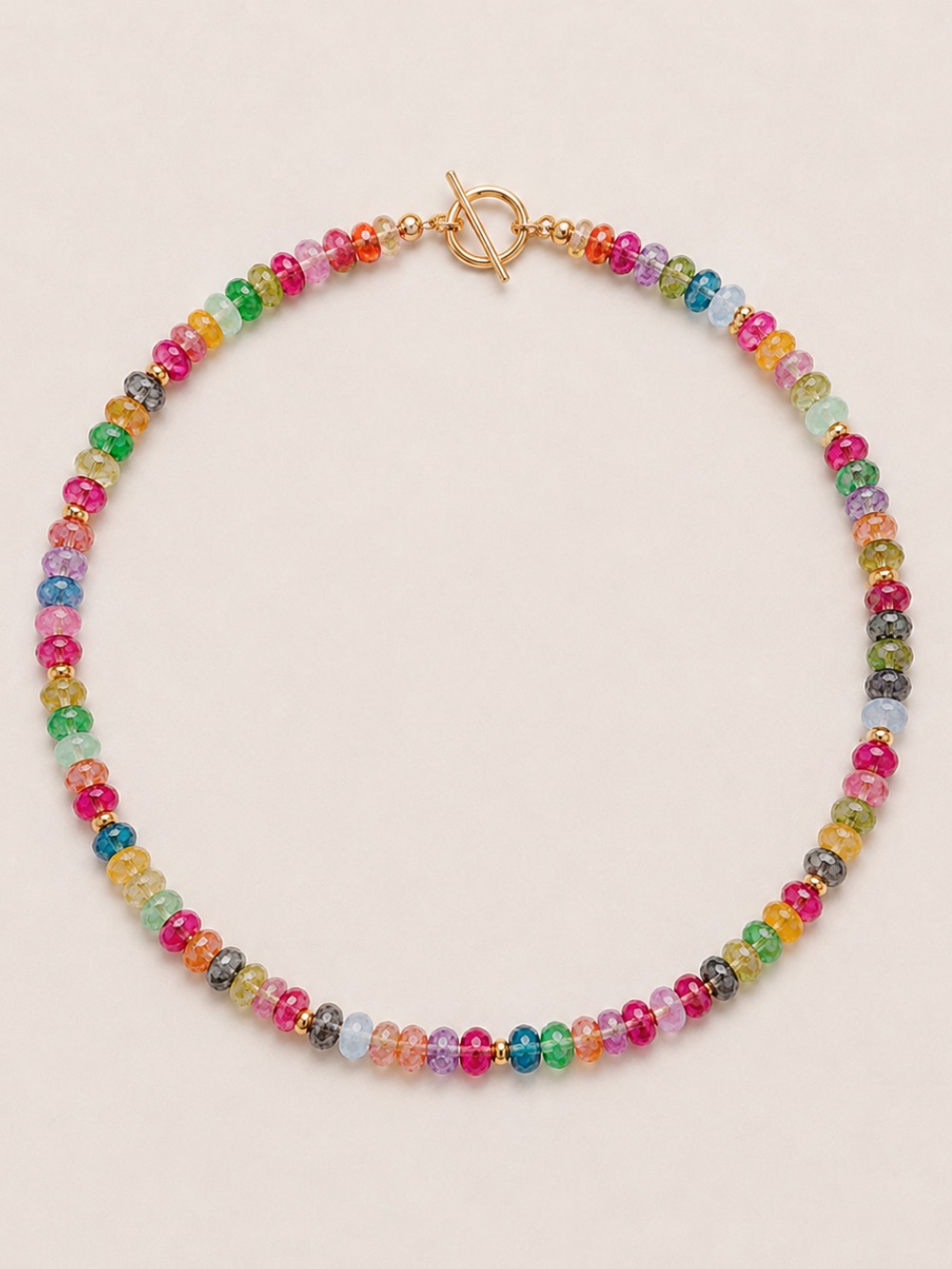 New! Preppy Colorful Beaded Gold Toggle Necklace Nwot 3014